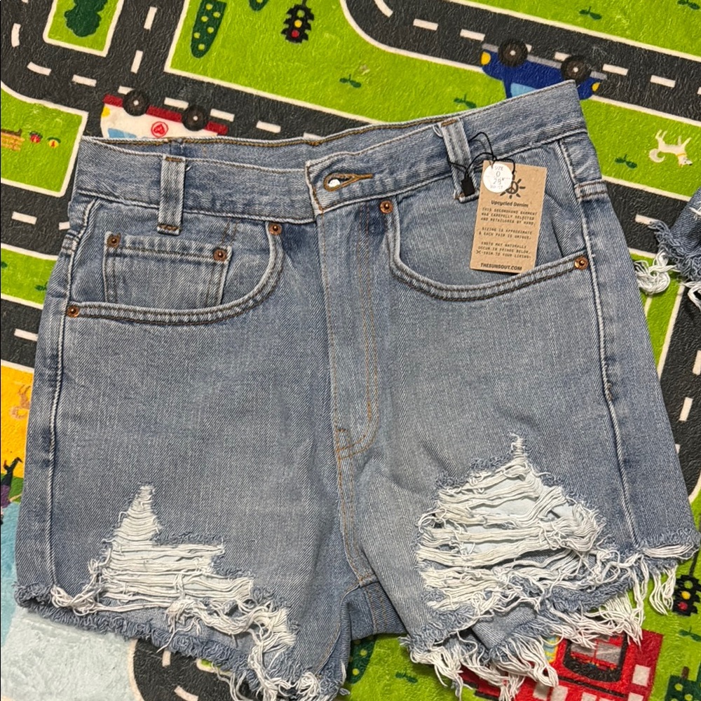 Levi's Blue Distressed Jean Shorts High-Waisted